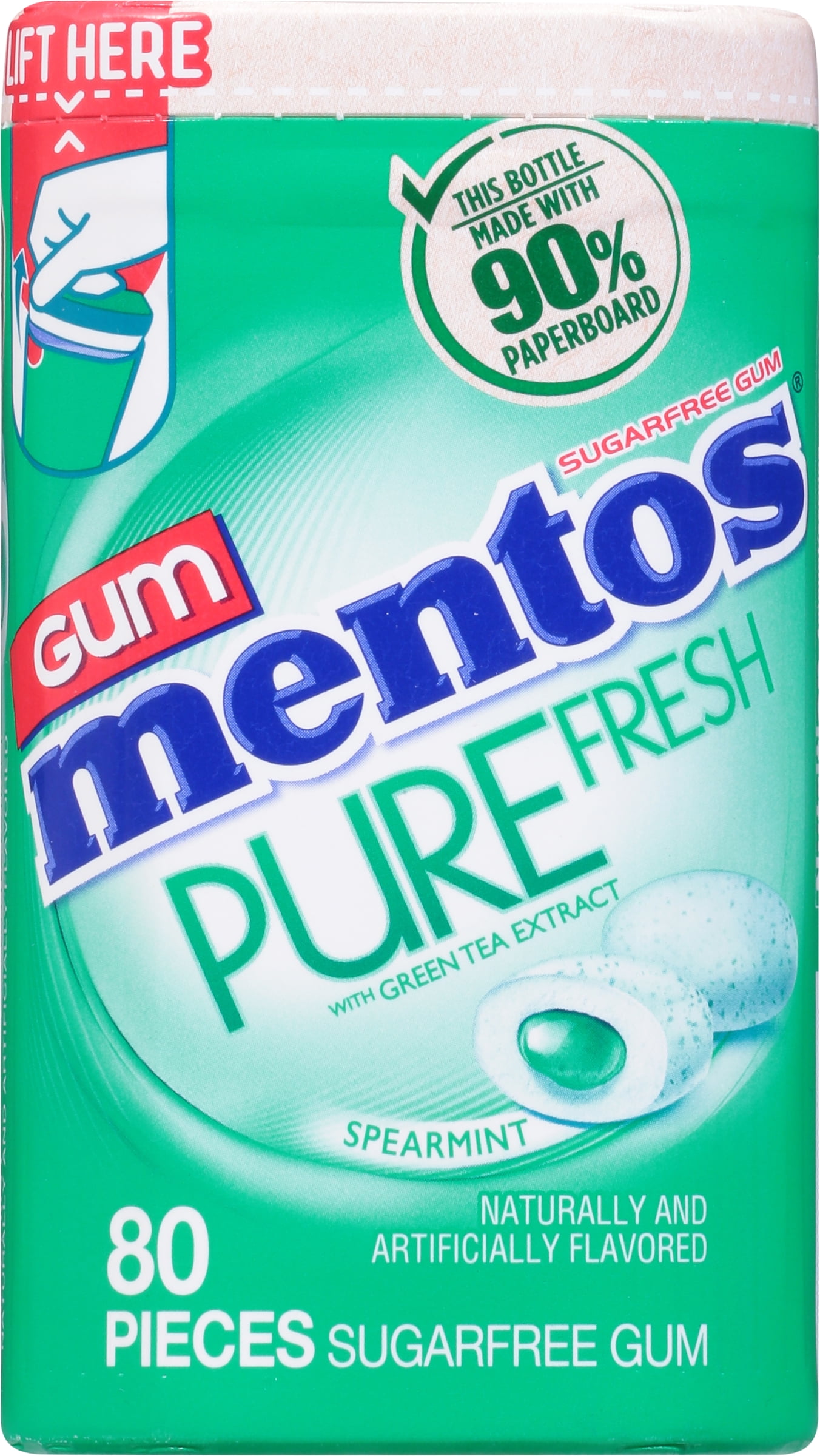 Mentos Pure Fresh Sugar-Free Spearmint Gum, 80 pc Paperboard Bottle