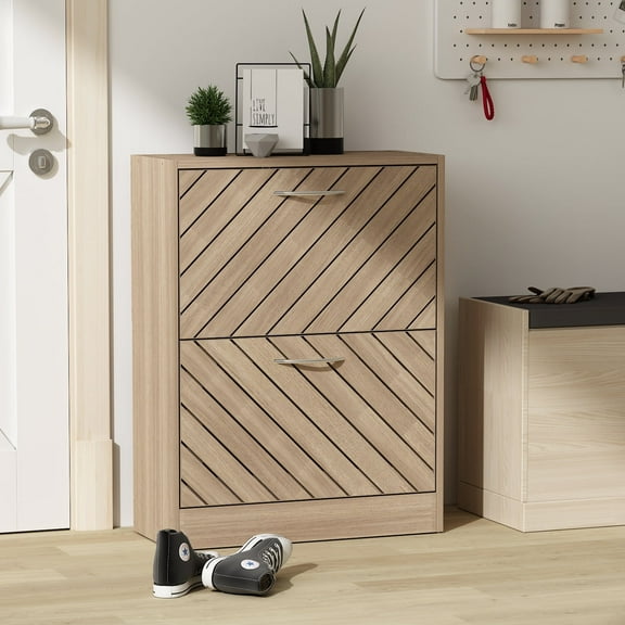 OXYLIFE Flip Up Shoe Cabinet Storage Cupboard Organizer Unit with 2 Drawers, Vertical, 29.5 in