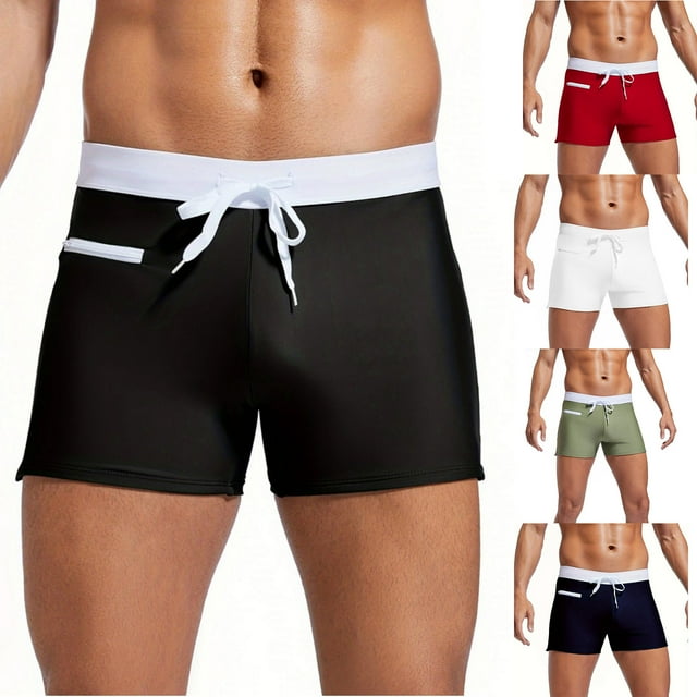 UVEASISHA Mens Swimsuit Trunks Breathable Quick Dry Bathing Suit Swim Brief High Stretchy Square Leg Board Shorts with Drawstring Limited Time Sales Today Army Green L