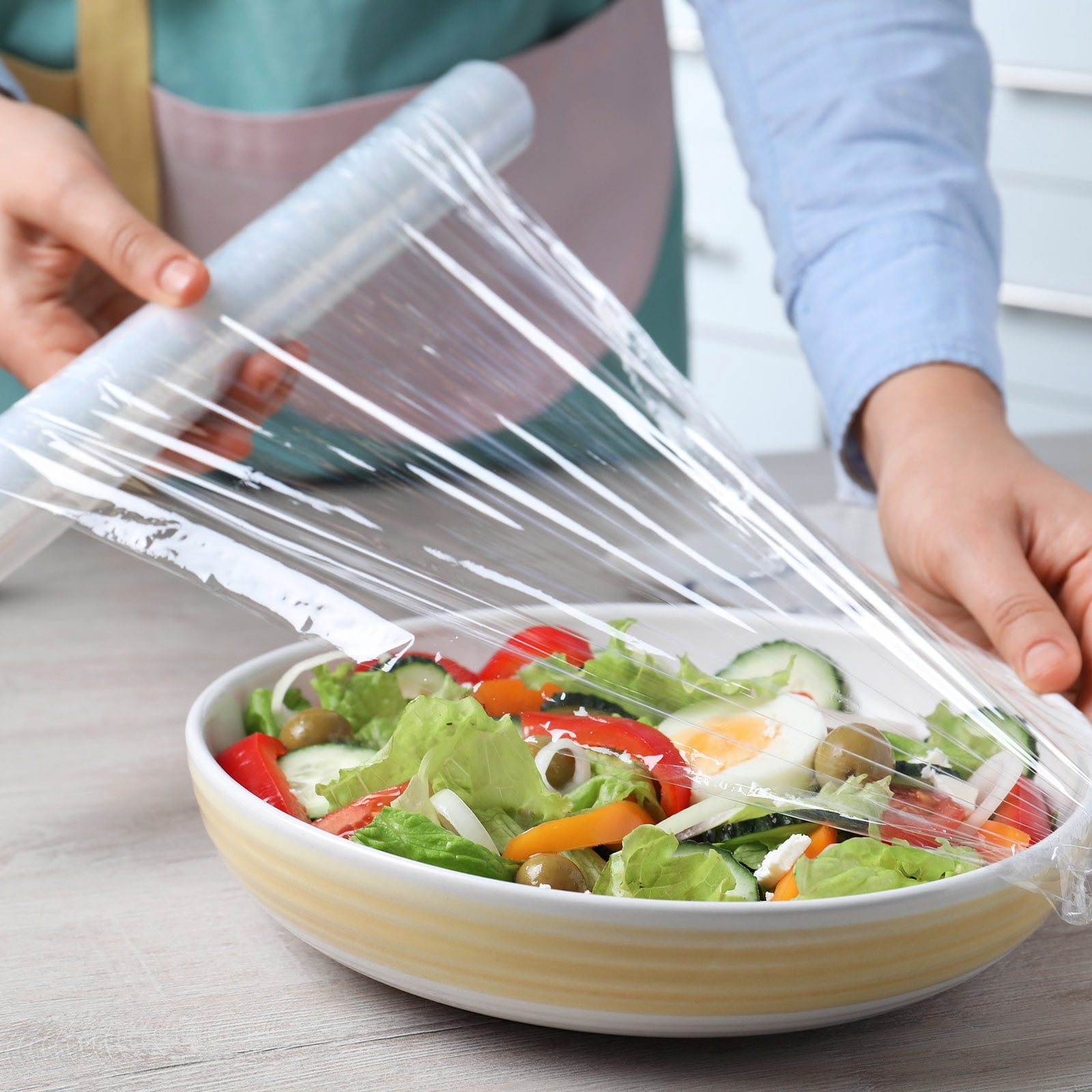 Plastic Wrap Dispenser with Slide Cutter, Cling Wrap Aluminum Foil Wrap Organizer, White