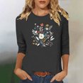 thumbnail image 2 of Charella Women's Floral Printed Tops Flower Graphic Tee Casual Crew Neck 3/4 Sleeve Shirts Loose Fit Clothes (S, Gray 1), 2 of 6