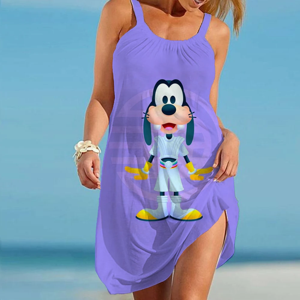 New Fashion Disney Goofy Sexy Beach Dress 3D Print Women Sleeveless Dresses Hawaii Vintage Beachwear Girls Sling Night Dress QZX