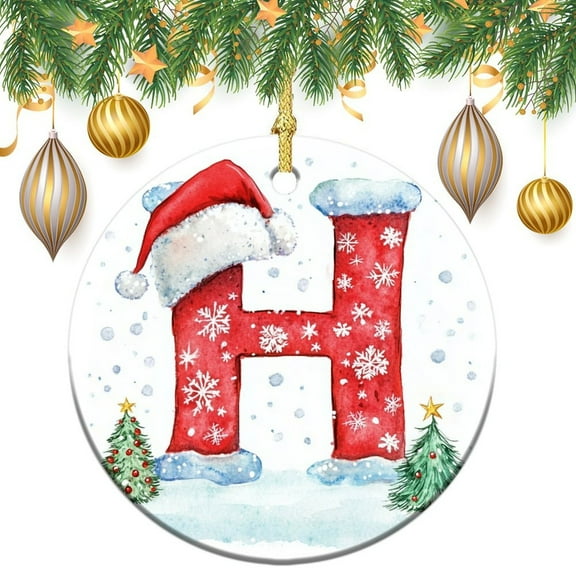 Christmas Ceramic Ornament Christmas Initial Christmas Decoration Keepsake Ornament Custom Initial H Christmas Family Name Xmas Trees Decorations Keepsake Gifts Housewarming Gift