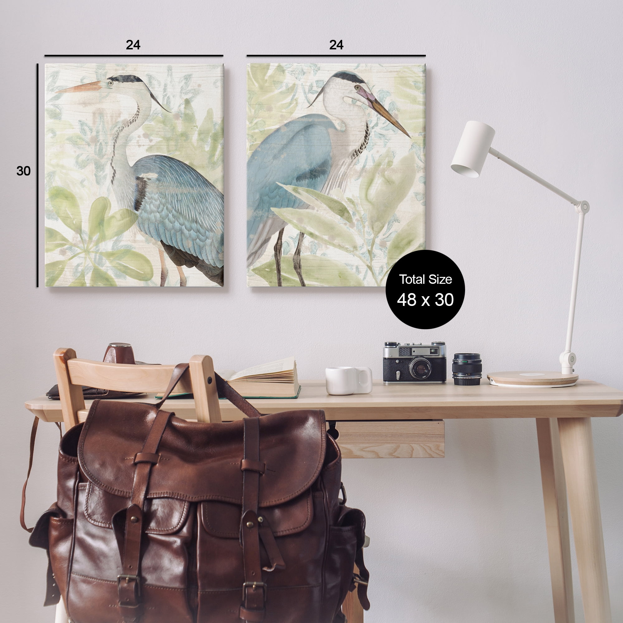 Stupell Industries Cranes & Tropical Plants Animals & Insects Painting Gallery Wrapped Canvas Art Print Wall Art, 24 x 30, Set of 2