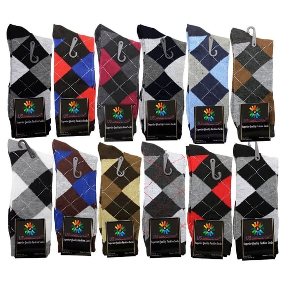 USBingoshop 12 Pairs Men's Argyle Fashion Cotton Casual Dress Socks Soft Crew Socks