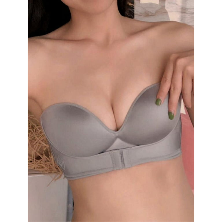EFINNY Women Padded Bra Gather Strapless Bra Women Super Push up Bra Sexy  Lingerie Invisible Brassiere with Adjustable Shoulder Front Closure Bras