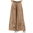 thumbnail image 2 of Mifsaly Flowy Pants for Women High Waisted Wide Leg Palazzo Pants Floral Embroidery Loose Casual Summer Trousers with Pockets Brown,XL, 2 of 6