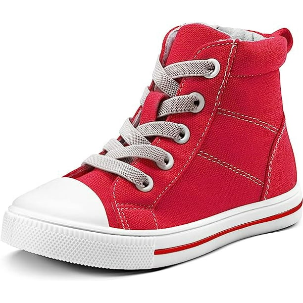 K KomForme Kids Canvas Sneakers Red HighTop Walking Shoes Zipper 13M