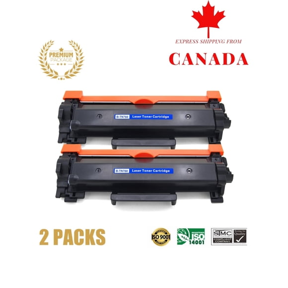 Lot de 2 - WINGOMART - Cartouche de Toner Noire à Rendement Élevé, Neuve et Compatible avec Brother TN760/TN-760/TN730/TN-730 (Nouvelle Puce Incluse)