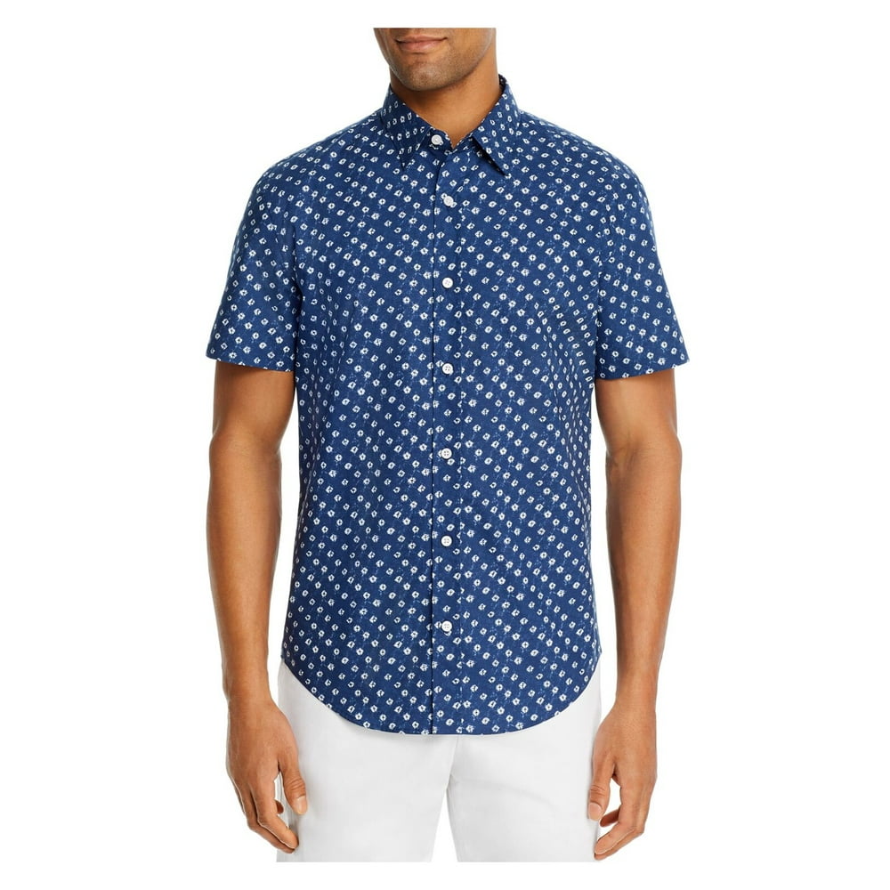The Mens store - The Mens store Mens Blue Patterned Button Down Casual ...