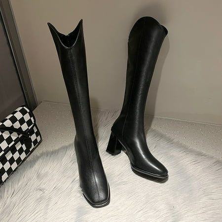 

HHH V Cut Western Cowboy Boot Women s Pointed Toe below the Knee Long Boots Thick Heel Back Zipper High-Top Long White Knight Boots