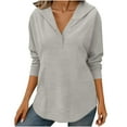 thumbnail image 6 of Felirenzacia Women's Long Sleeve Solid Color Hoodie, V Neck Pullover Top， Slim Fit Fall Sweatshirt, S-3XL, 6 of 6