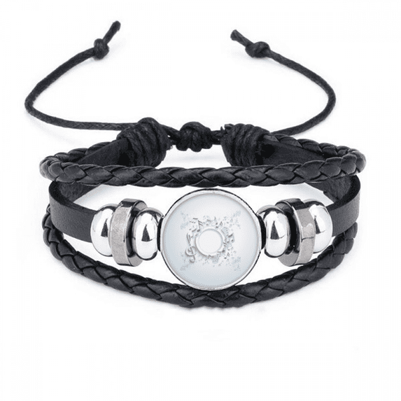 Simple Rotatg Music Notes White Bracelet Braided Leather Woven Rope Wristband
