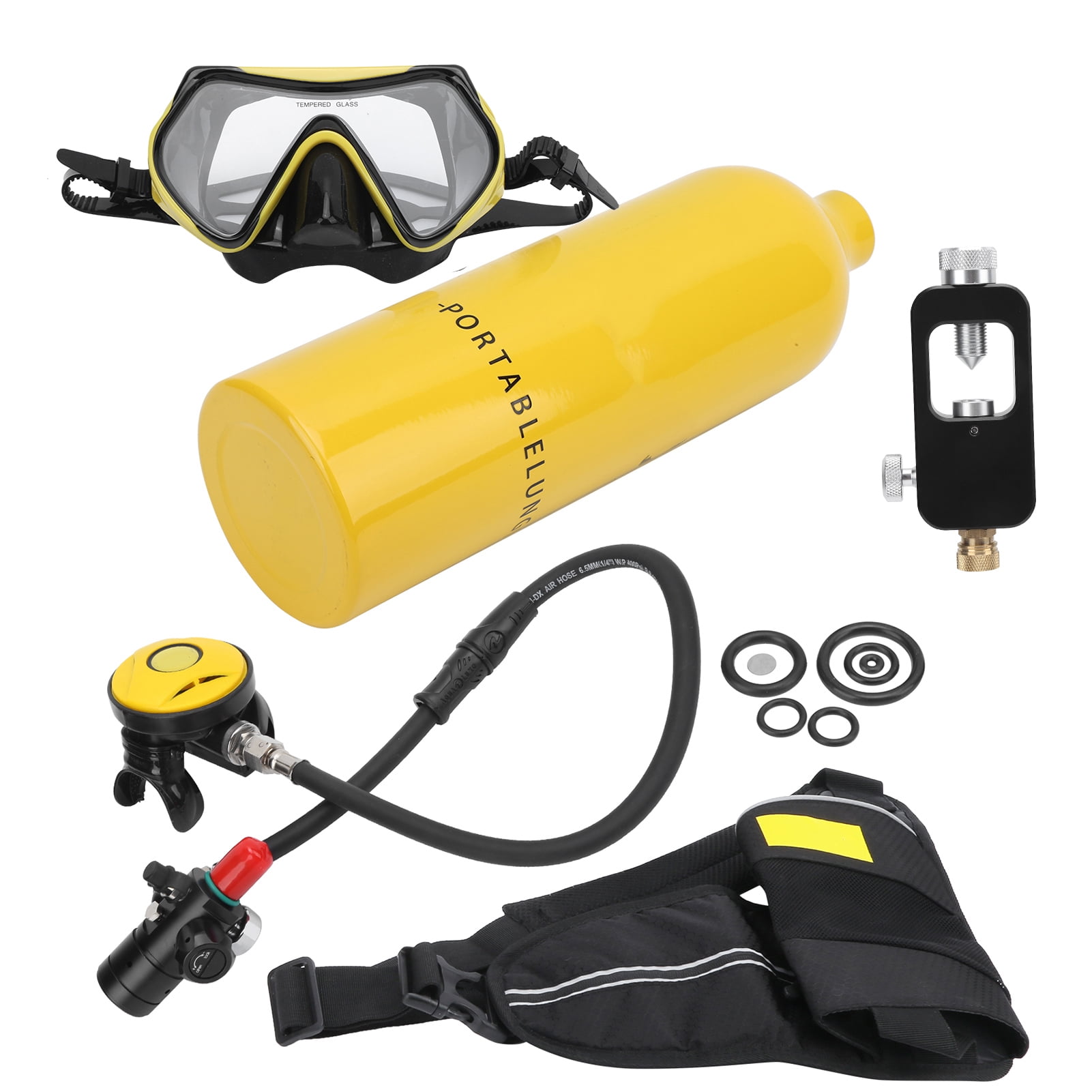 1L Scuba Tank Diving Set with Breather/Relief Valve/Strap/Diving Goggles/Adapter 