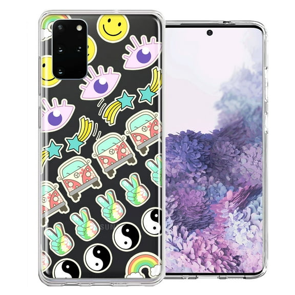 MUNDAZE For Samsung Galaxy S20 Plus 70's Yin Yang Hippie Happy Peace Stars Design Double Layer Phone Case Cover