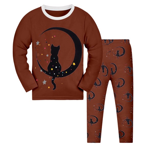PMVFHDE Girls Two Piece Pajama Set Cute Printed Loose Fit Sleepwear Soft Casual Loungewear Playday Comfortable Toddler Kids Youth Apparel Brown,6-7 Years