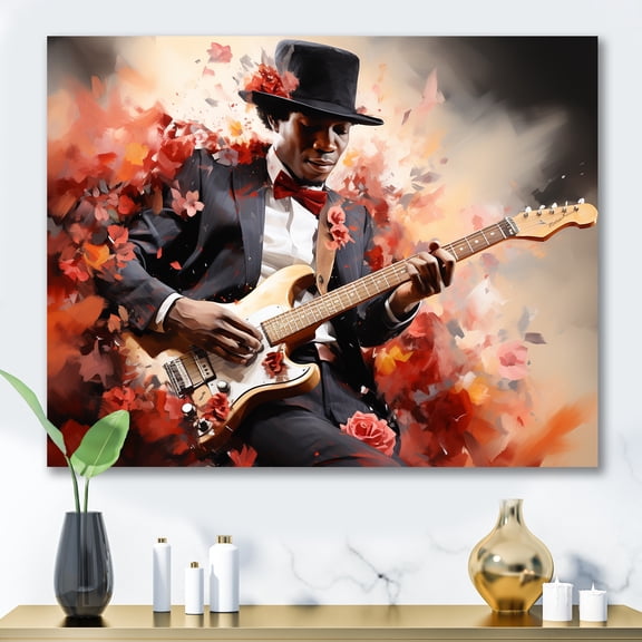 Designart "Jazz Musician African American Influence II" People Wall Art - Global Red African American Art Living Room Canvas Art