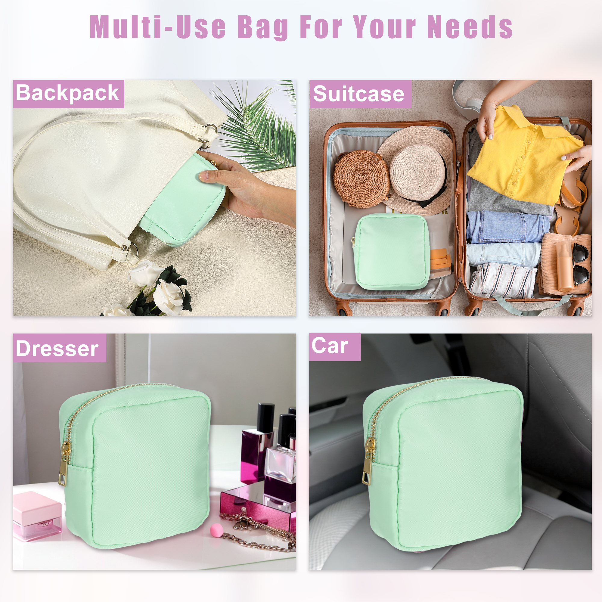 Unique Bargains 1Pc Nylon Mini Waterproof Storage Makeup Bag Waterproof Storage Mint Green