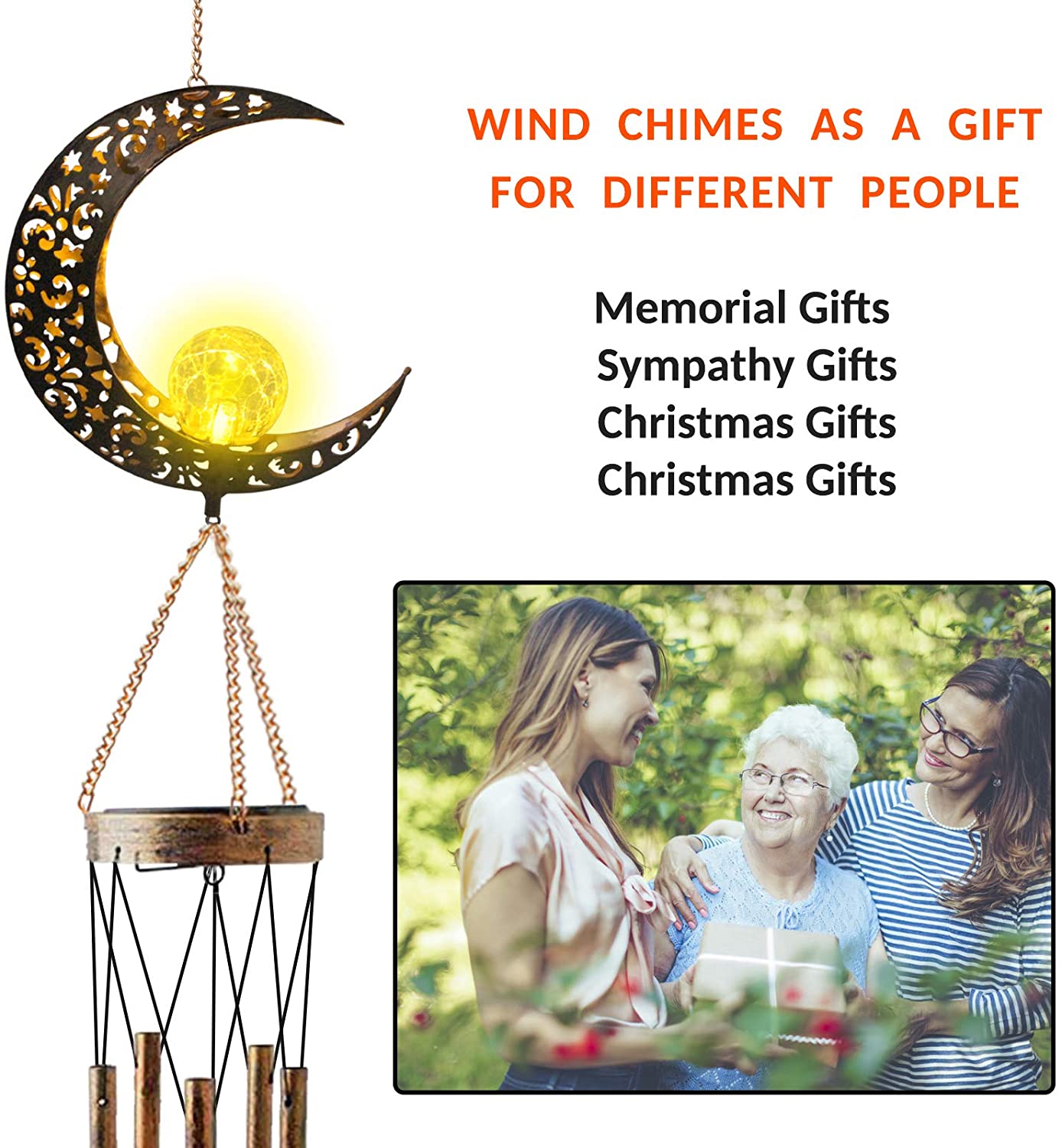 TiokMc Solar Wind Chimes, 42-Inch Copper Bells with LED Light photo 6