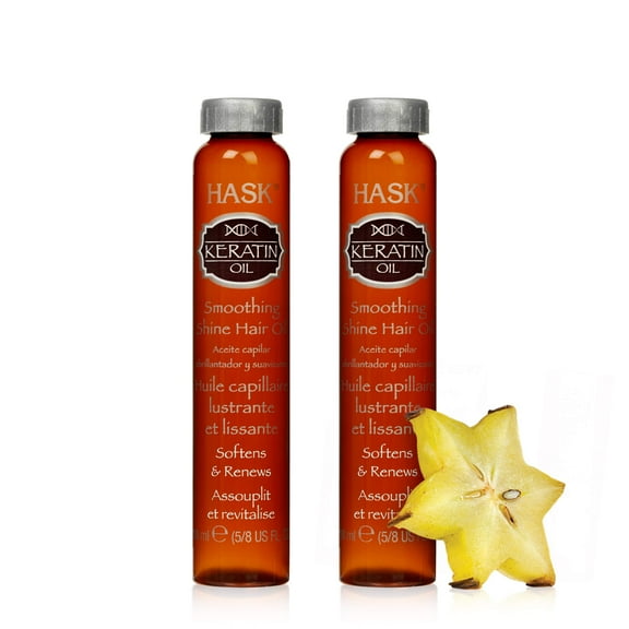 Hask Keratin Protein Smoothing Hair Oil Vials | For Shine And Frizz Control For All Hair Types | Color Safe, Gluten Free, Sulfate Free, Paraben Free - 2 Hair Oil Vials