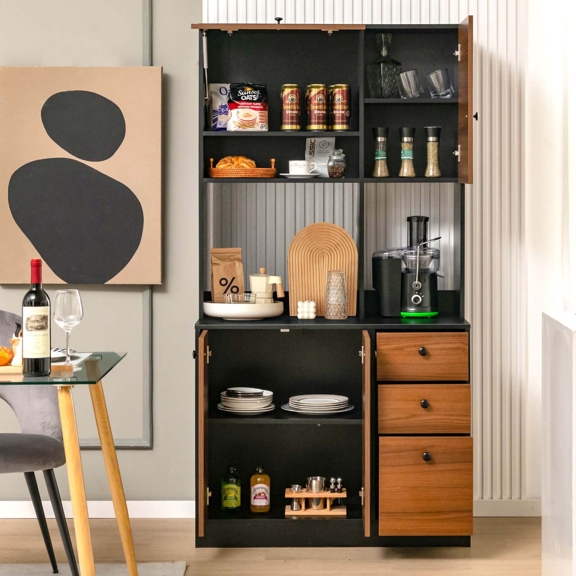 Costway 71" Tall Kitchen Pantry Buffet Hutch Freestanding Storage Cabinet 4 Doors Black