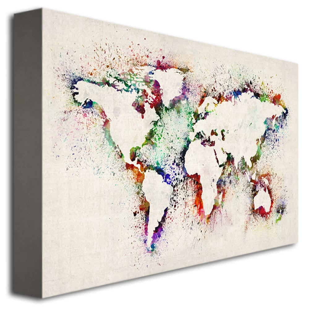 Trademark Art "World Map - Paint Splashes" Canvas Art by Michael Tompsett