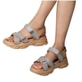 thumbnail image 6 of Sandals for Women Wedge Thick Sole Sandals Women Gladiator Open Toe Summer Women's Trendy Solid Color Women Footwear Comfortable Ankle Strap Walking Beach Shoes Beige 6.5, 6 of 8