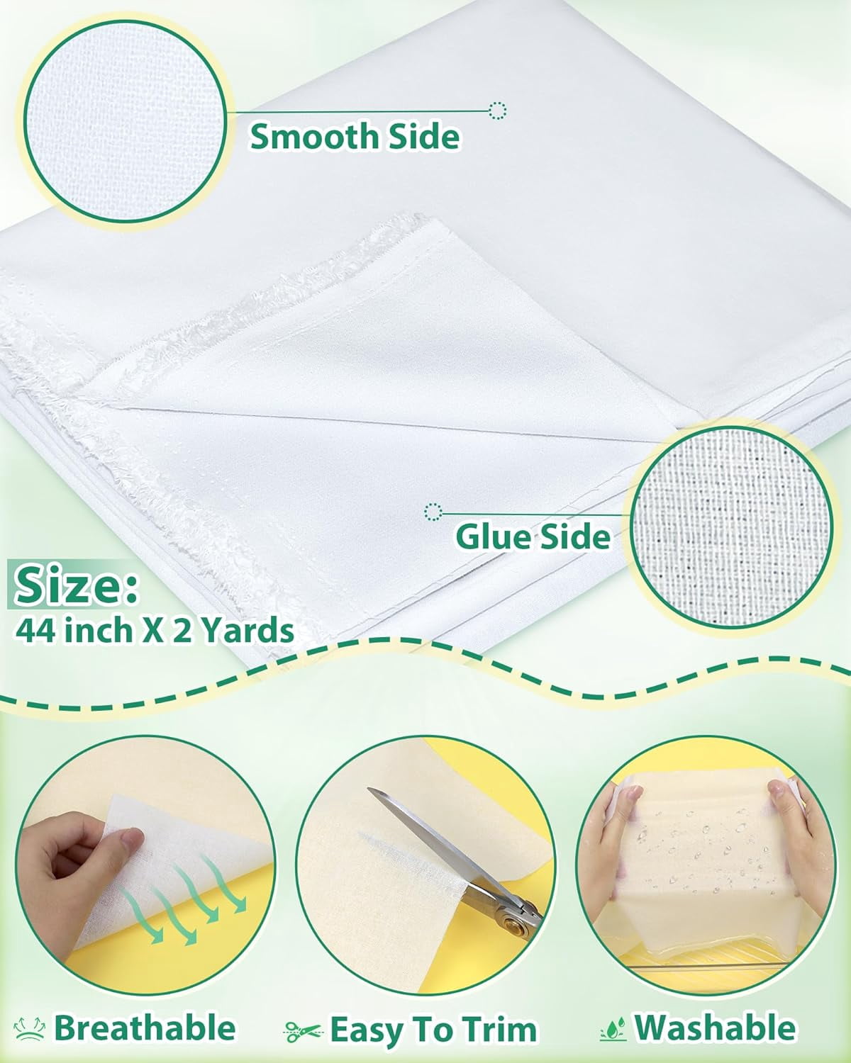 Woven Cotton Iron-On Fusible Interfacing: 44 inch X 2 Yards White Lightweight 100% Cotton Single-Sided Interfacing for t-Shirt Blouses Dress Collars DIY Crafts Supplies