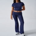 thumbnail image 4 of LYMAYTER Casual Outfits for Women‌ Cozy 2 Piece Lounge Set Short Sleeve Crop Top Fold Over Flare Pants, 4 of 9