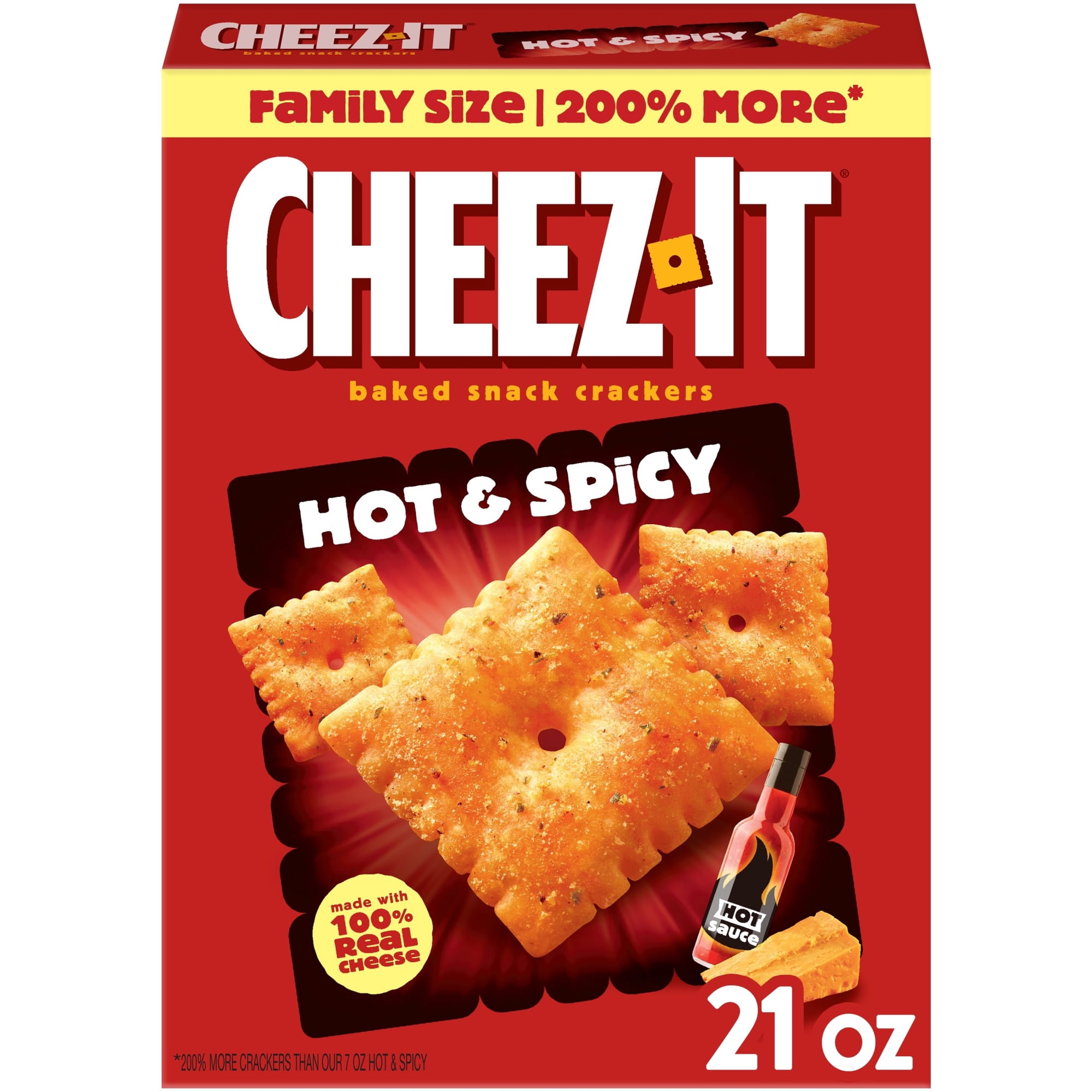 Cheez-It Hot and Spicy Baked Snack Crackers, Lunch Snacks, 21 oz