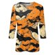 thumbnail image 4 of Camiseta de manga 3/4 con temática de Halloween para mujer, estampado de telaraña y murciélago, camisa festiva informal, 4 of 5