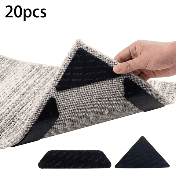 ROSEXIXI Rug Gripper 20Pcs Trapezoid PU Carpet Tape Hardwood Floor No Damage Washable Reusable Anti Slip Adhesive Grips Double Sided Non Slip Rug Pads For Laminate Tile Floors Prevent Sliding