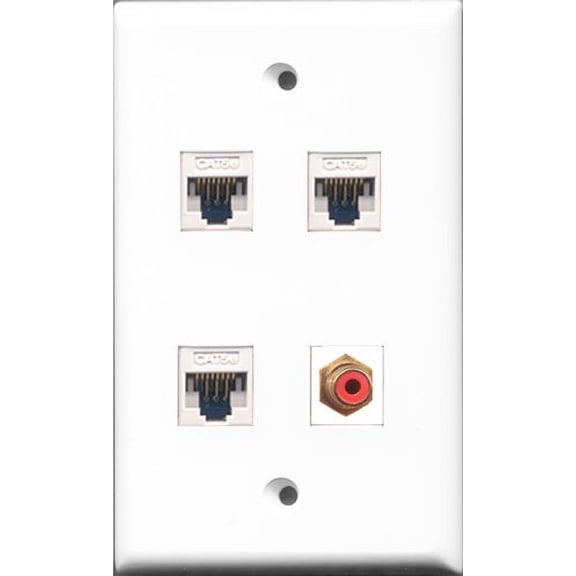 RiteAV - 1 Port RCA Red 3 Port Cat5e Ethernet White Wall Plate