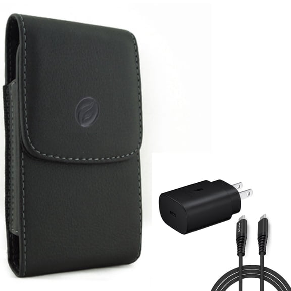 Case Belt Clip w 25W Fast Home Charger for Samsung Galaxy S21,S20 - Leather Holster Cover, PD Type-C 6ft USB-C Cable