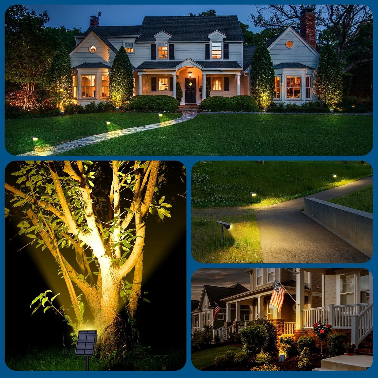 Solar Lights Outdoor, 12 pack, 4 Modes Auto On/Off, Waterproof LED Solar Spotlights for Pathway, Yard, Garden, Wall, Tree, Pool - Warm White