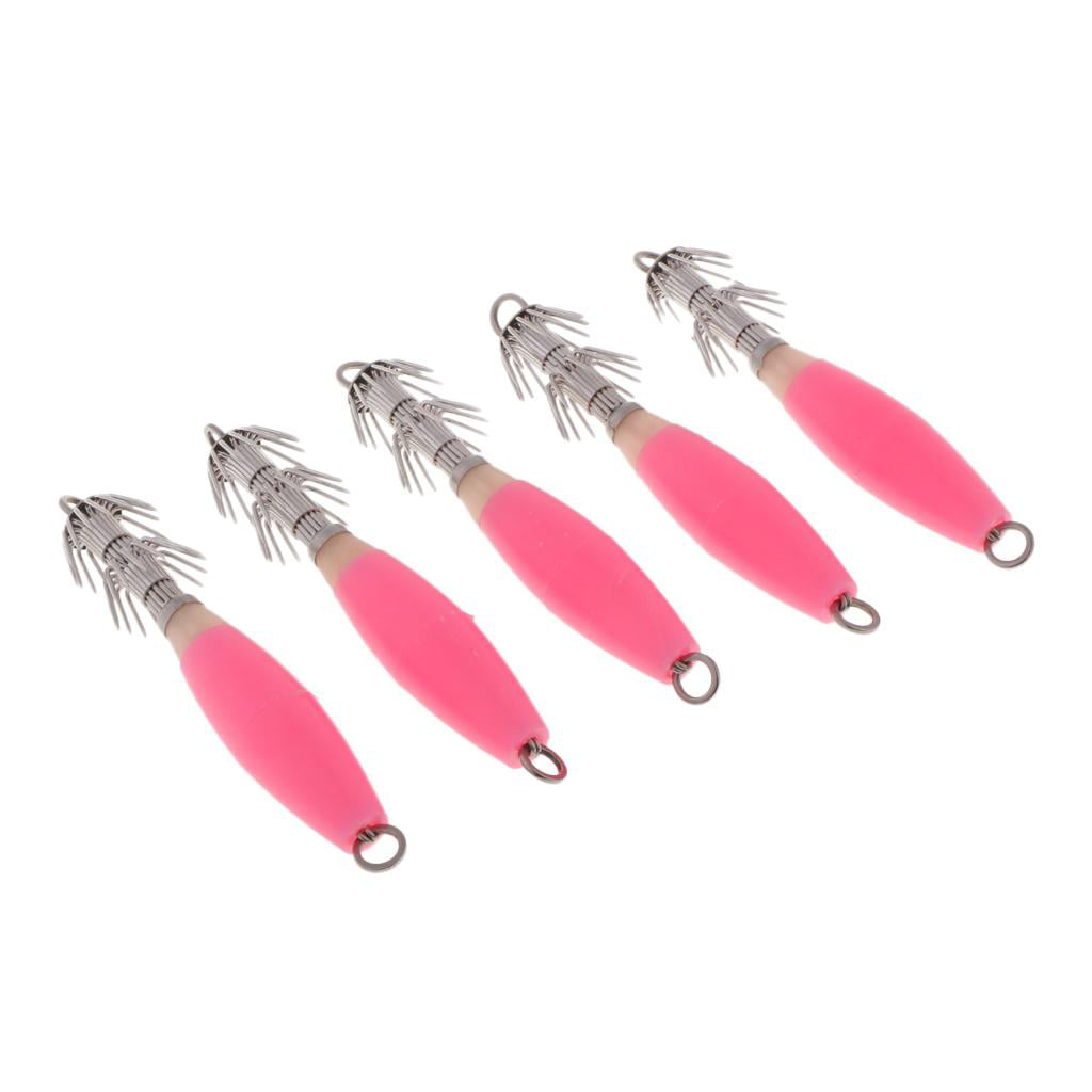 5pcs Fluorescent Squid Hooks, Fishing Squid Cuttlefish -fish s for  Freshwater Saltwater , Yellow 