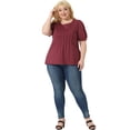 thumbnail image 3 of DARING DIVA Women's Plus Tops Puff Crew Neck Tunic Blouses 1X Burgundy, 3 of 6