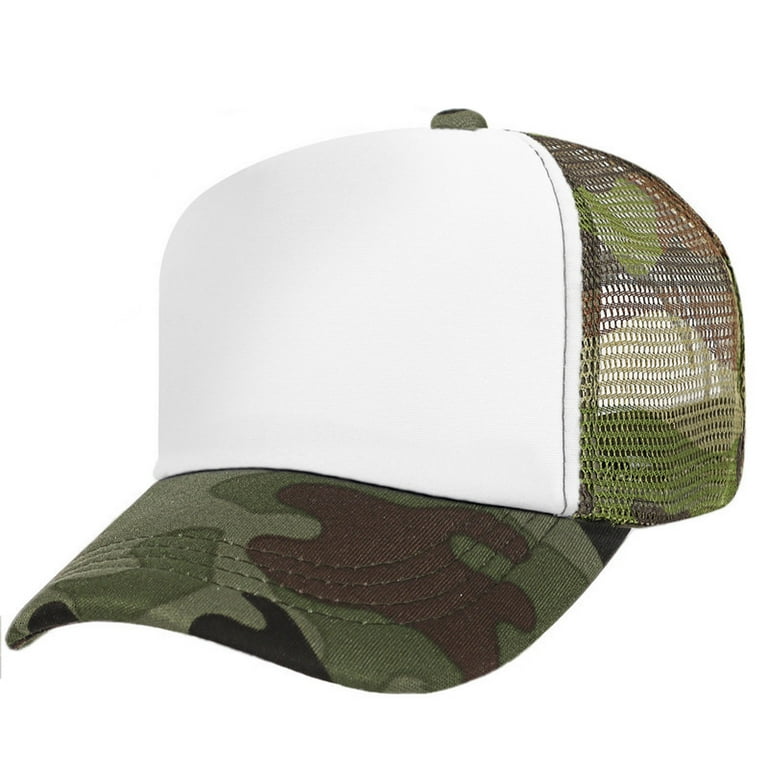 Toptie Blank Kids 5 Panel Mesh Trucker Cap Foam Front Snapback for Boys Girls Baseball Cap White Camo