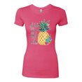 thumbnail image 2 of Pineapple Stand Tall Wear Crown And Stay Sweet Inside Arty Inspirational Pop Culture Womens Slim Fit Junior Tee, Hot Pink, 2XL, 2 of 3