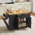 thumbnail image 5 of Homfa 41" Kitchen Island with Drop Leaf and Power Outlet, Rolling Kitchen Cart on Wheels with 3 Drawers, Spice Rack, Trash Bin Cabinet, Black, 5 of 10