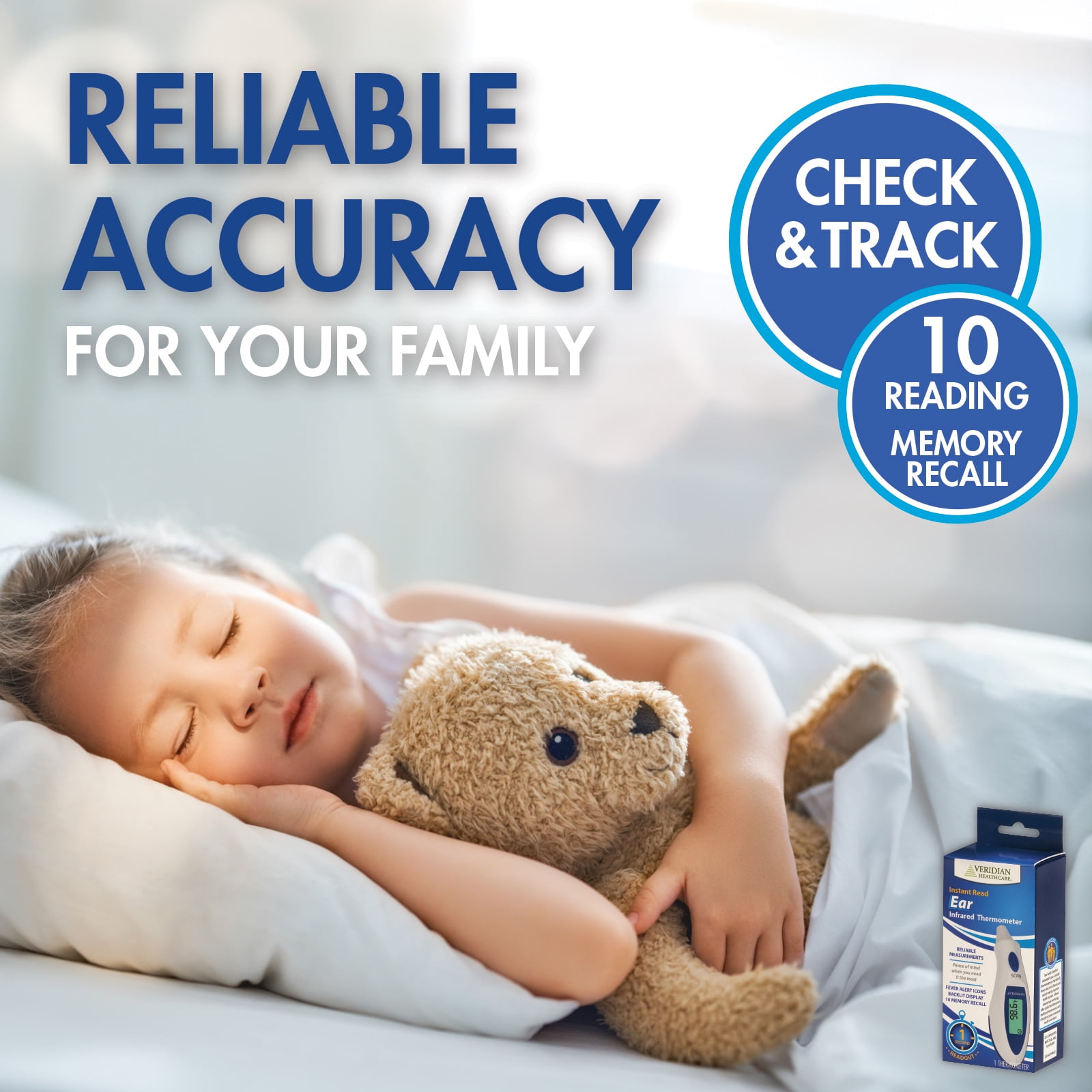 Veridian 1-Second Ear Thermometer | Tympanic Infrared Measurements | Fever Alert, Backlit Display