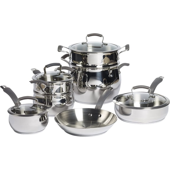 Epicurious Cookware Classic Collection- Induction Dishwasher Safe Oven Safe, 11 Piece Stainless Steel Cookware Set