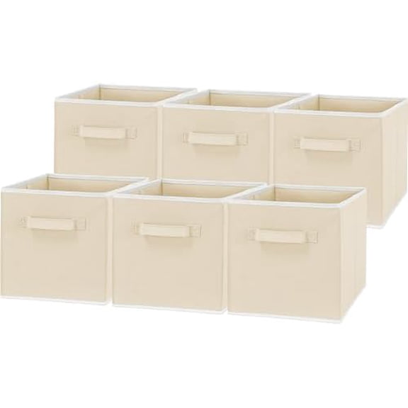 Foldable Cube Storage Bins, 11-Inch Beige, 6-Pack Fabric Cubes Organizer for Closet or Shelves