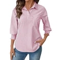 thumbnail image 2 of gbyLJF Womens Turndown Collar Pullover Shirts Long Sleeve Striped Printed Tops Spring Summer Thin Pocket Blouses, 2 of 9