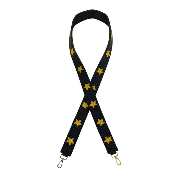 Lashicorn Black with Yellow Stars Beaded Purse Strap 49 Clear Stadium Bag Georgia Army Missouri Game Day Fans Gold Clasps Football