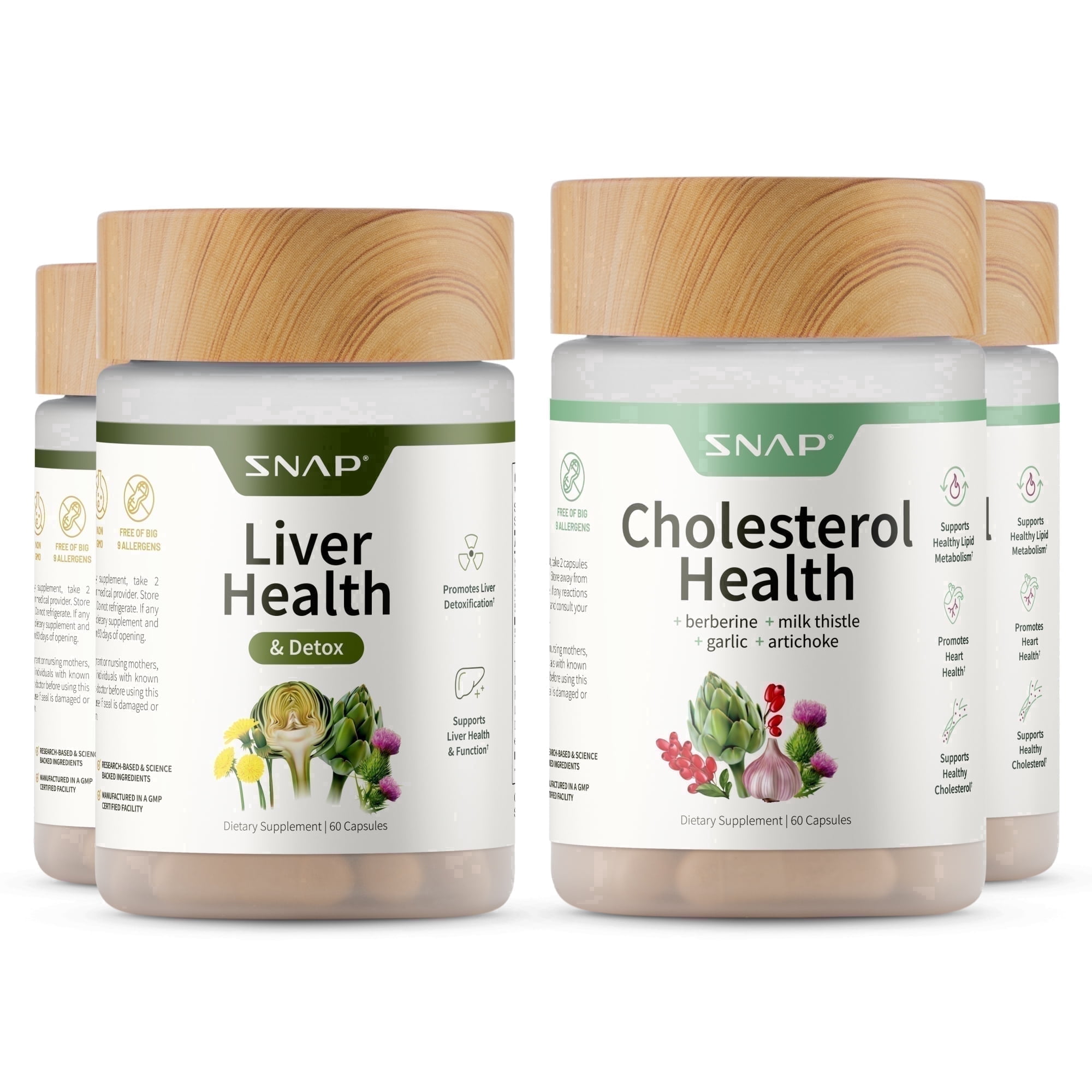 Snap Supplements Liver Health Support Supplement, Natural Liver Cleanse Detox and Repair, 60 Count (Liver + Cholesterol (60 x 2 Count)) - 2 pack