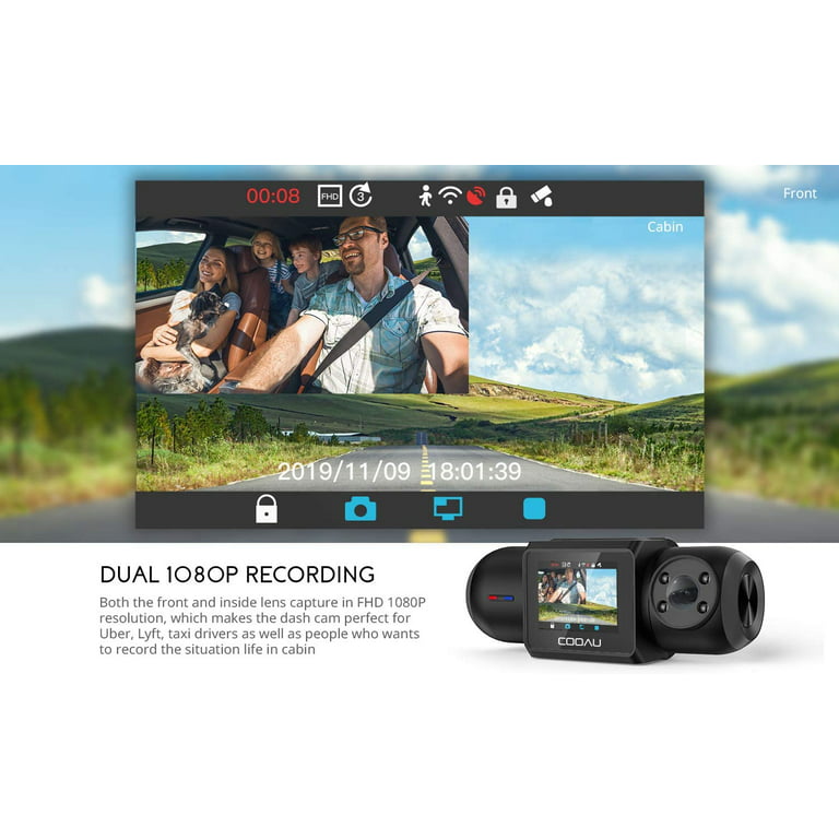  Dual Dash Cam 1080P, COOAU Dash Cam Front and Inside, Dash  Camera for Cars, Perfect for Uber and Taxi Drivers, Built-in GPS and WI-FI,  Night Vision, Accident Record, 24Hr Motion Detection