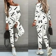 thumbnail image 5 of Zpanxa Women's Casual Fashion Printed Bat Sleeve Trousers Casual Sports Women's Suit High Waisted Sports Athletic Lounge Pants with Pockets Relaxed Fit Straight Leg Pant White M, 5 of 8