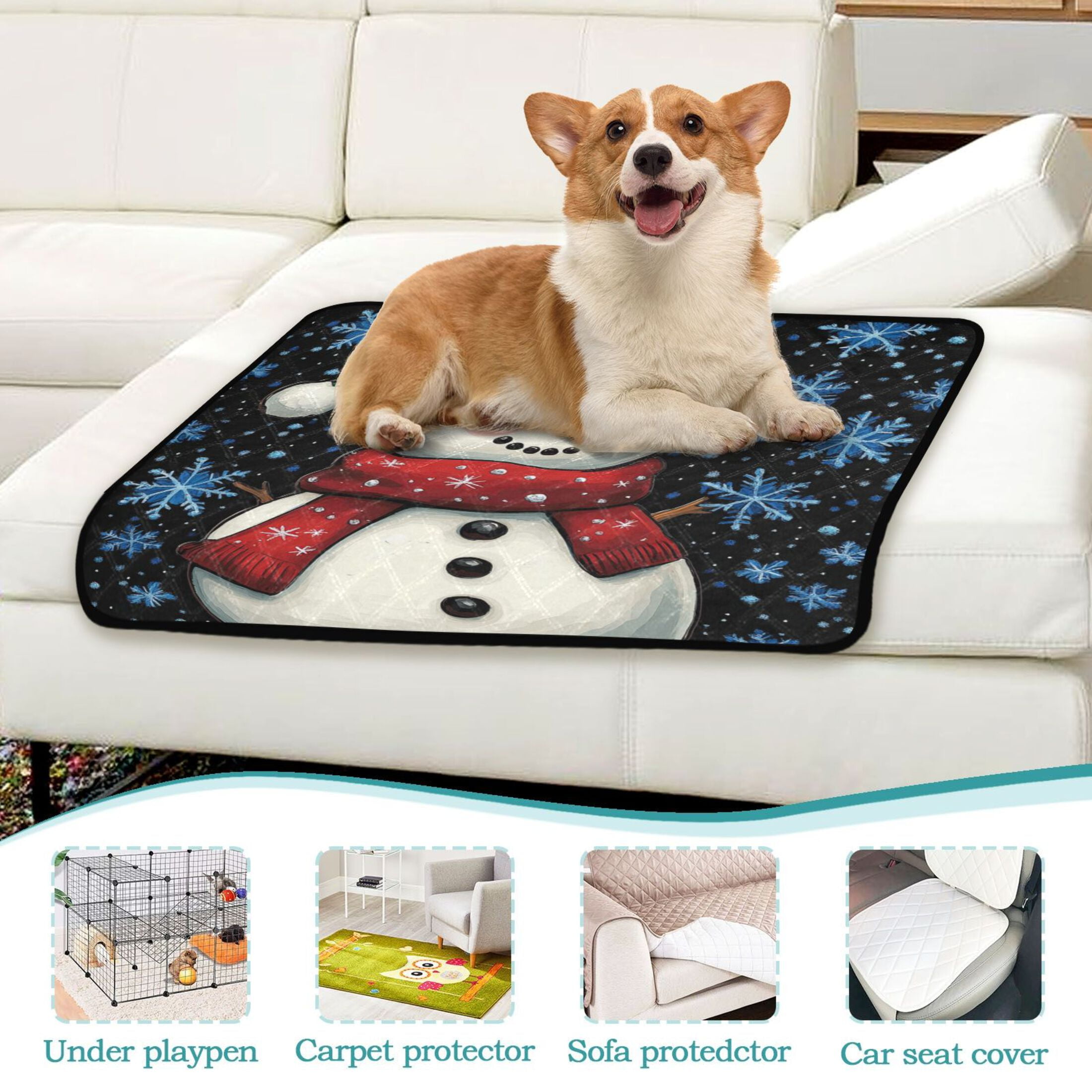 Qxltty A Snowman with A Green Christmas Hat Cat litter Pads Pet Set of 3 Diaper Mats Center Anti-leakage Layer Absorbent Soft and Comfortable