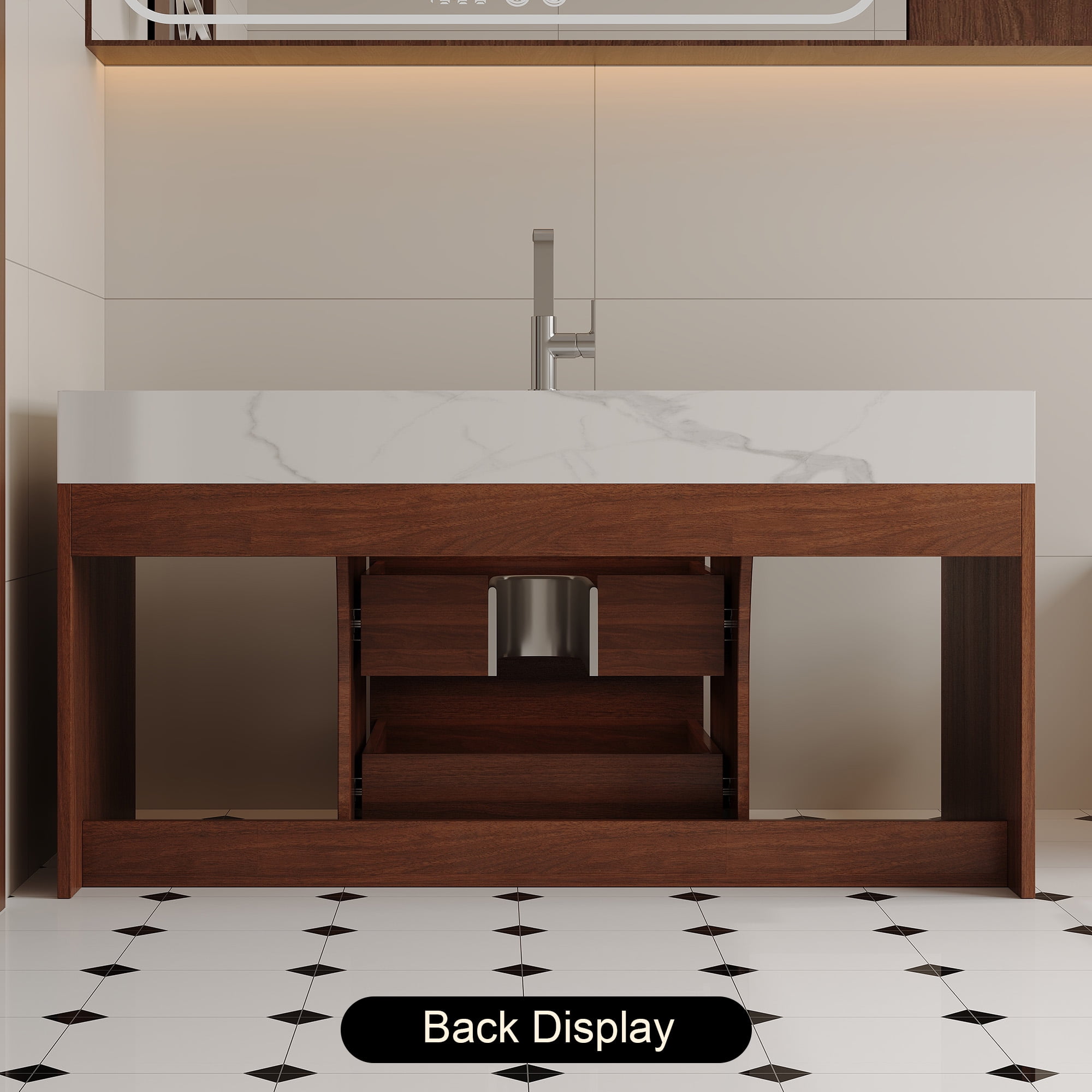 Aukfa 39.4" Floating Bathroom Vanity with Sink, Wall Mounted Cabinet,2 Drawer,Walnut